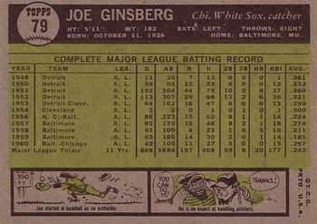 Joe Ginsberg  baseball card collectible - Main Image 2