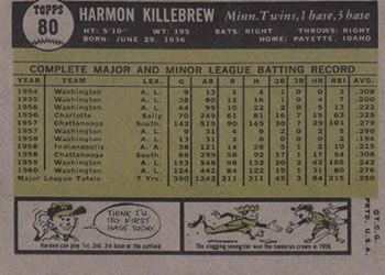 Harmon Killebrew  baseball card collectible - Main Image 2