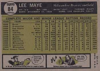 Lee Maye  baseball card collectible - Main Image 2