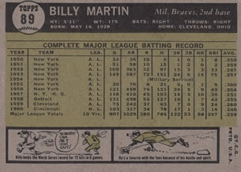 Billy Martin  baseball card collectible - Main Image 2