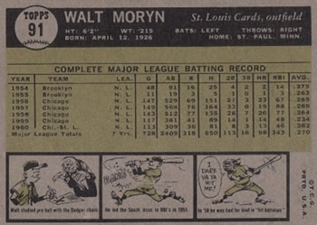 Walt Moryn  baseball card collectible - Main Image 2