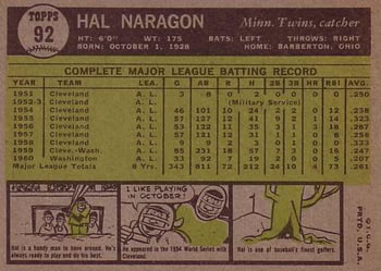 Hal Naragon  baseball card collectible - Main Image 2