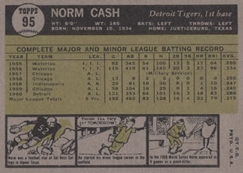 Norm Cash  baseball card collectible - Main Image 2