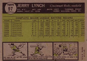 Jerry Lynch  baseball card collectible - Main Image 2