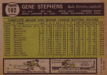 Gene Stephens  baseball card collectible - Main Image 2