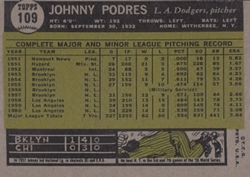 Johnny Podres  baseball card collectible - Main Image 2