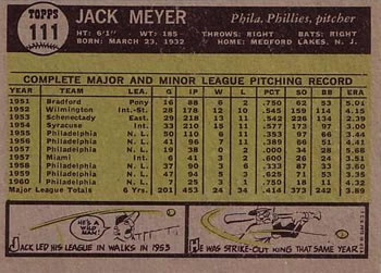 Jack Meyer  baseball card collectible - Main Image 2