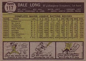 Dale Long  baseball card collectible - Main Image 2