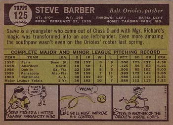 Steve Barber  baseball card collectible - Main Image 2