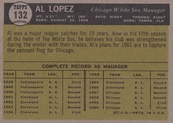Al Lopez  baseball card collectible - Main Image 2