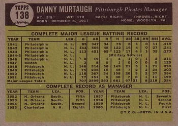 Danny Murtaugh  baseball card collectible - Main Image 2