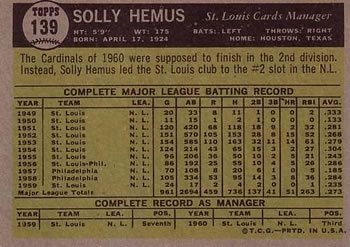 Solly Hemus  baseball card collectible - Main Image 2