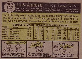Luis Arroyo  baseball card collectible - Main Image 2