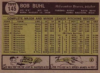 Bob Buhl  baseball card collectible - Main Image 2