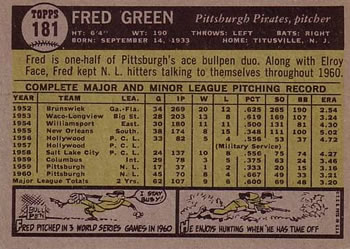 Fred Green  baseball card collectible - Main Image 2