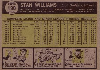 Stan Williams  baseball card collectible - Main Image 2