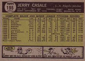 Jerry Casale  baseball card collectible - Main Image 2