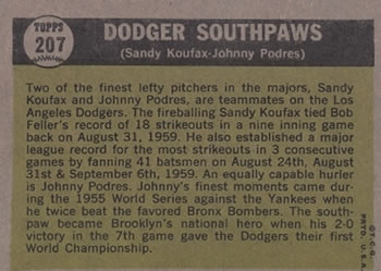 Dodger Southpaws (Sandy Koufax / Johnny Podres)  baseball card collectible - Main Image 2