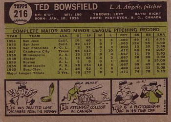 Ted Bowsfield  baseball card collectible - Main Image 2
