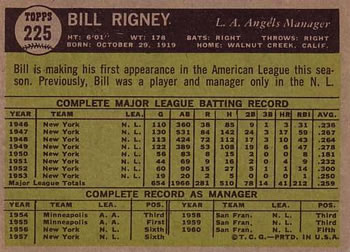 Bill Rigney  baseball card collectible - Main Image 2