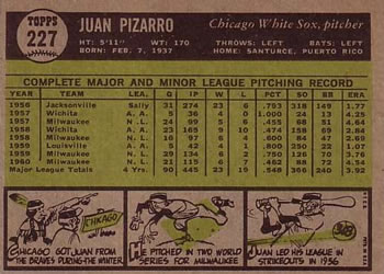 Juan Pizarro  baseball card collectible - Main Image 2