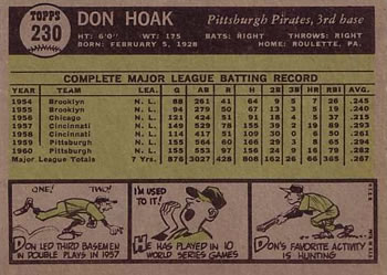 Don Hoak  baseball card collectible - Main Image 2