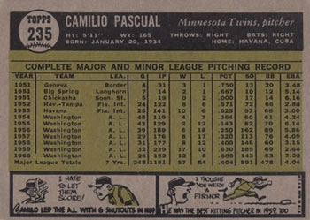 Camilo Pascual  baseball card collectible - Main Image 2