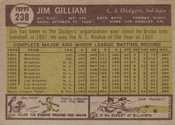 Jim Gilliam  baseball card collectible - Main Image 2