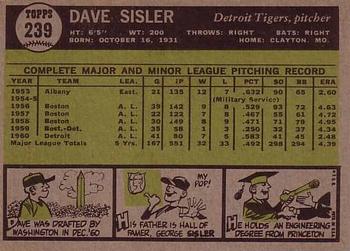 Dave Sisler  baseball card collectible - Main Image 2