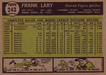 Frank Lary  baseball card collectible - Main Image 2