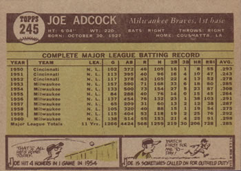 Joe Adcock  baseball card collectible - Main Image 2