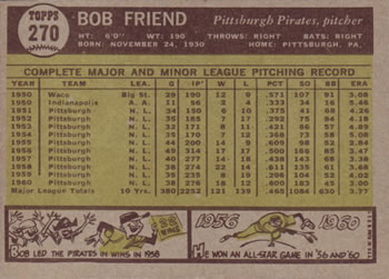 Bob Friend  baseball card collectible - Main Image 2