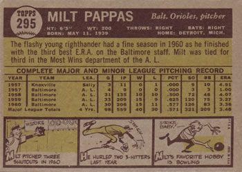 Milt Pappas  baseball card collectible - Main Image 2
