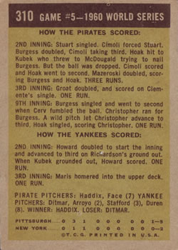 1960 World Series Game #5 - Face Saves The Day  baseball card collectible - Main Image 2