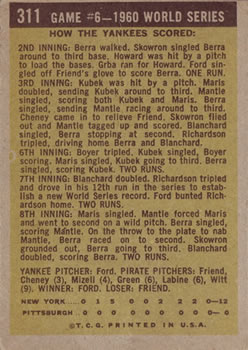 1960 World Series Game #6 - Ford Pitches Second Shutout  baseball card collectible - Main Image 2