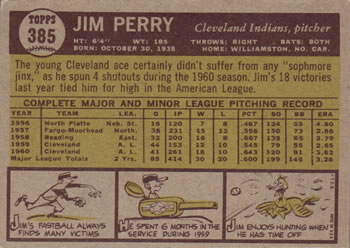 Jim Perry  baseball card collectible - Main Image 2