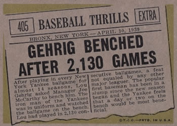 Gehrig Benched After 2,130 Games  baseball card collectible - Main Image 2