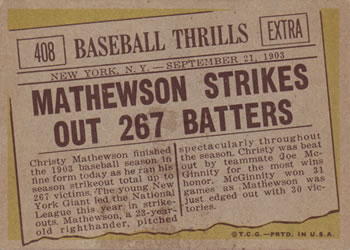 Mathewson Strikes Out 267 Batters  baseball card collectible - Main Image 2