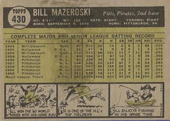 Bill Mazeroski  baseball card collectible - Main Image 2