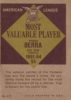 Yogi Berra  baseball card collectible - Main Image 2