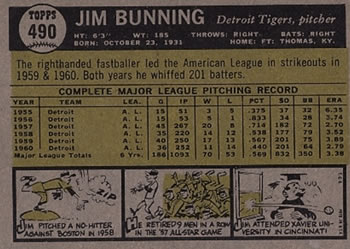 Jim Bunning  baseball card collectible - Main Image 2