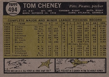Tom Cheney  baseball card collectible - Main Image 2