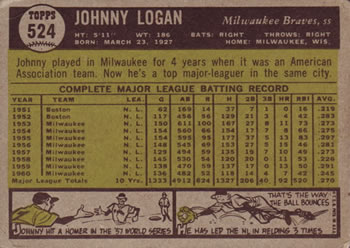 Johnny Logan  baseball card collectible - Main Image 2