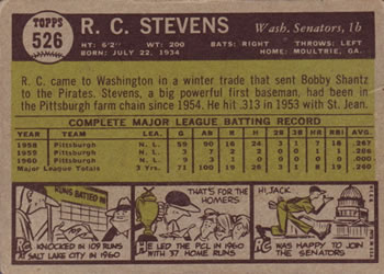 R.C. Stevens  baseball card collectible - Main Image 2