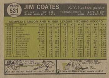 Jim Coates  baseball card collectible - Main Image 2