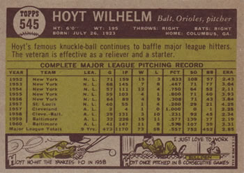 Hoyt Wilhelm  baseball card collectible - Main Image 2