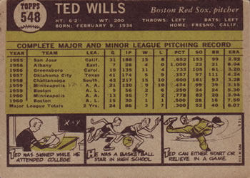 Ted Wills  baseball card collectible - Main Image 2
