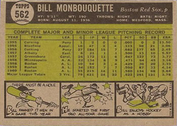 Bill Monbouquette  baseball card collectible - Main Image 2