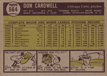 Don Cardwell  baseball card collectible - Main Image 2