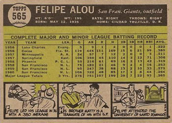 Felipe Alou  baseball card collectible - Main Image 2